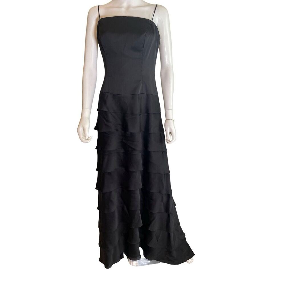Lazaro Black Sleeveless Corset Boning Tiered Maxi Dress 10
